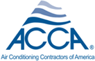 Logo of the air conditioning contractors of America (ACCA), designed for home improvement professionals, featuring stylized letters "acca" above the full organization name.