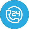 A blue square logo featuring white outlines of a puzzle piece and the number 24 inside it, symbolizing home design, set against a matching blue background.