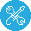 A white icon of a crossed screwdriver and wrench on a blue background, symbolizing home repair tools.