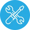 A white icon of a crossed screwdriver and wrench on a blue background, symbolizing home repair tools.