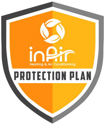 Logo of "inPir Heating & Air Conditioning Preventive Maintenance Plan" featuring a stylized flame inside a shield with orange and gray color scheme.