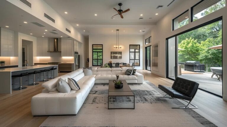 a modern, sleek atlanta home interior showcases a high-tech hvac system installation, with visible ductwork blending seamlessly into the stylish decor, emphasizing the importance of choosing the right climate control solution for comfort and efficiency.