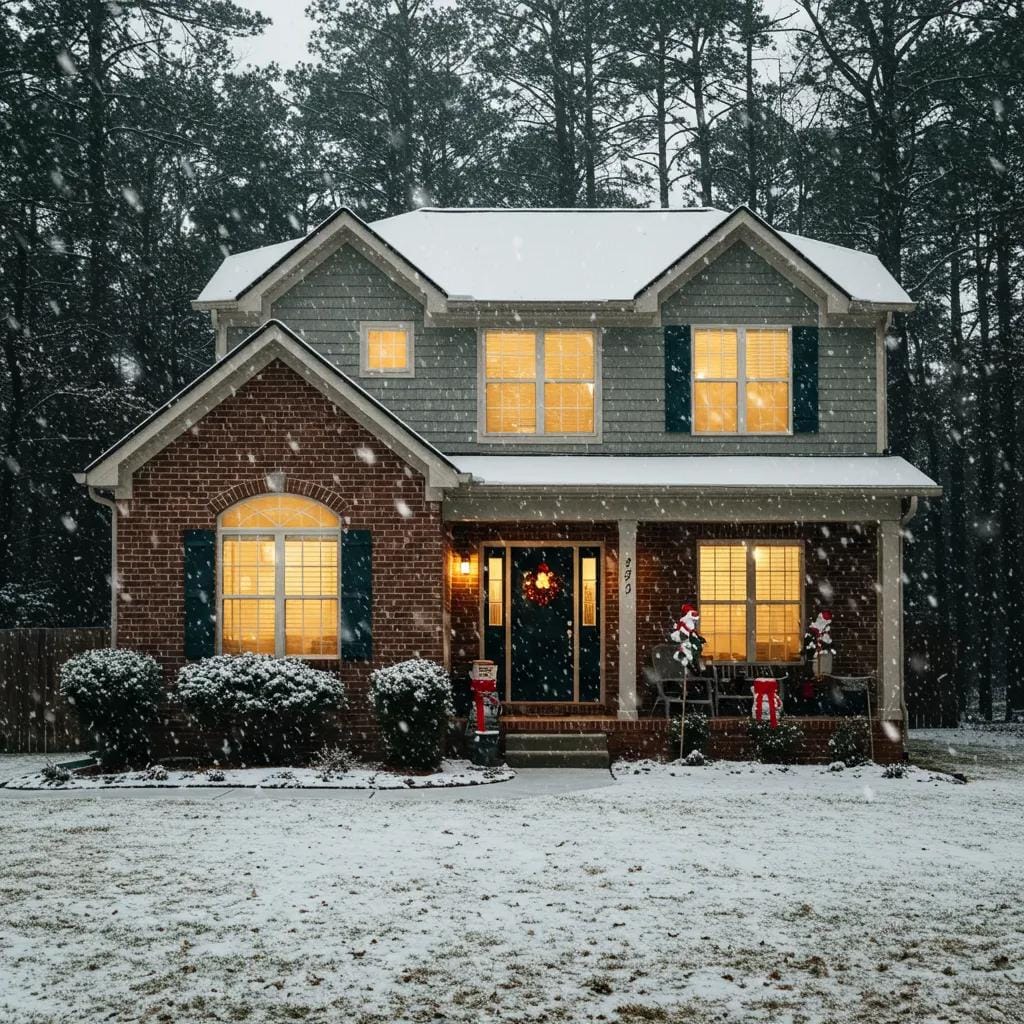 Cozy Georgia home in winter with snow, showcasing warmth and safety