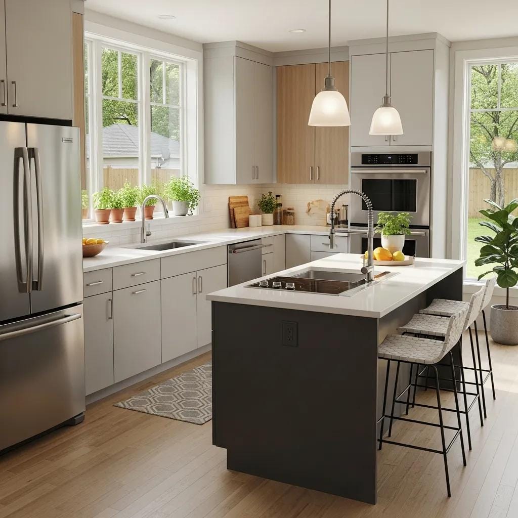 Modern kitchen renovation in Atlanta with energy-efficient appliances and stylish cabinetry