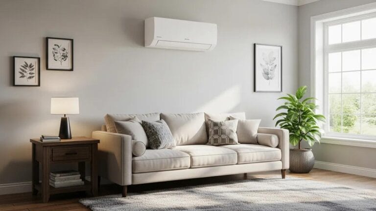 Modern ductless mini-split air conditioning unit in a stylish living room